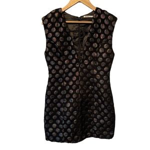 Mustard Seed black rainbow metallic dot plunge neckline mini dress Medium